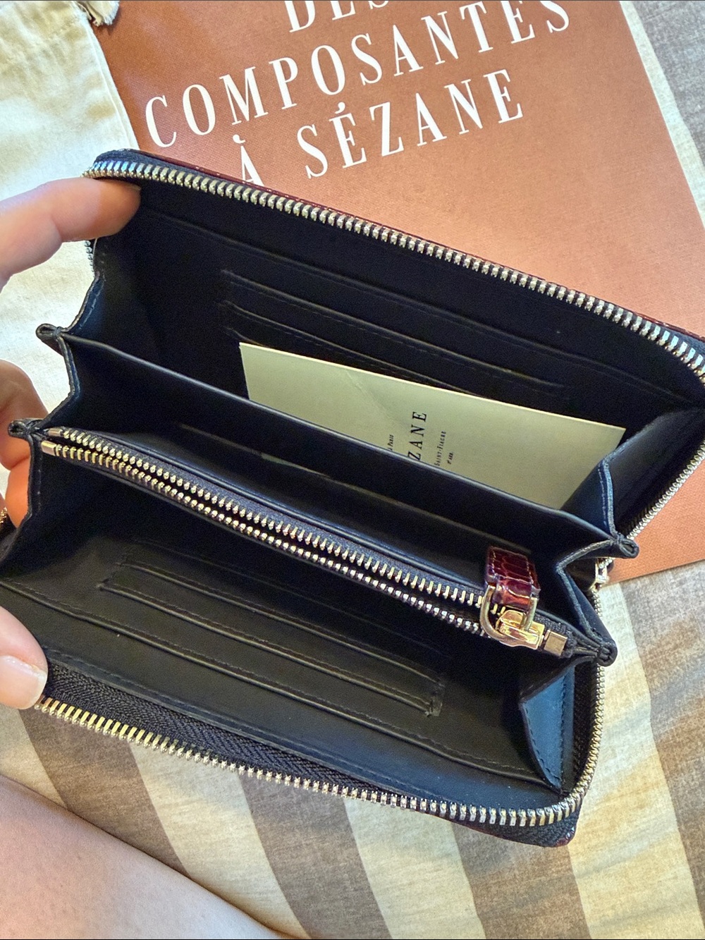 Sézane Croc-Embossed Leather Zip Wallet in Deep Burgundy - Picture 3 of 5
